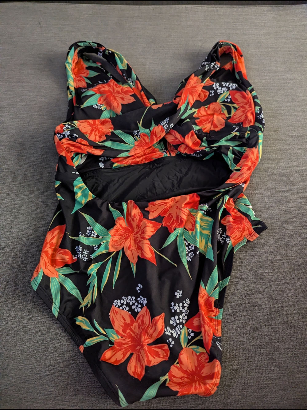 ModCloth Black Floral Cross-back Bathing Suit Lg - Picture 4 of 5